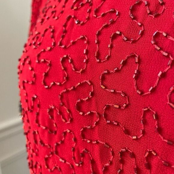 NWT NOS Laurence Kazar Beaded Sequin Short Sleeve Silk Top Red L - Picture 8 of 9